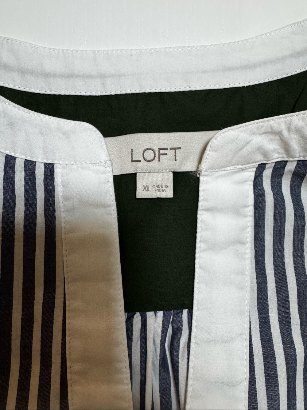 LOFT striped cotton blouse XL with voluminous sleeves and green accents - Picture 4 of 10